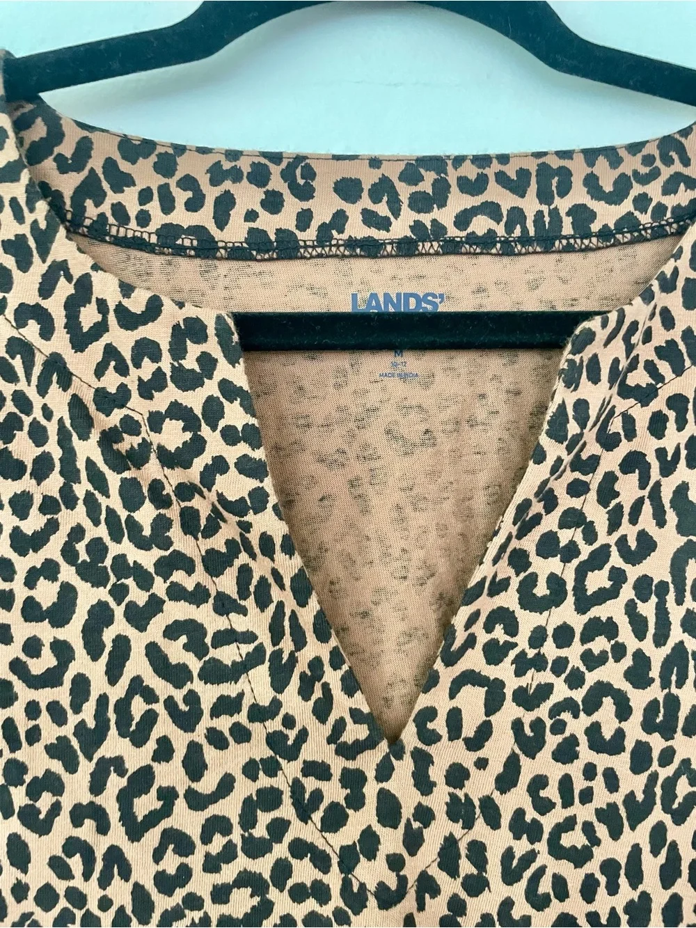 Lands End Sleeveless Leopard V-Neck 100% Cotton Summer Dress - Picture 2 of 4